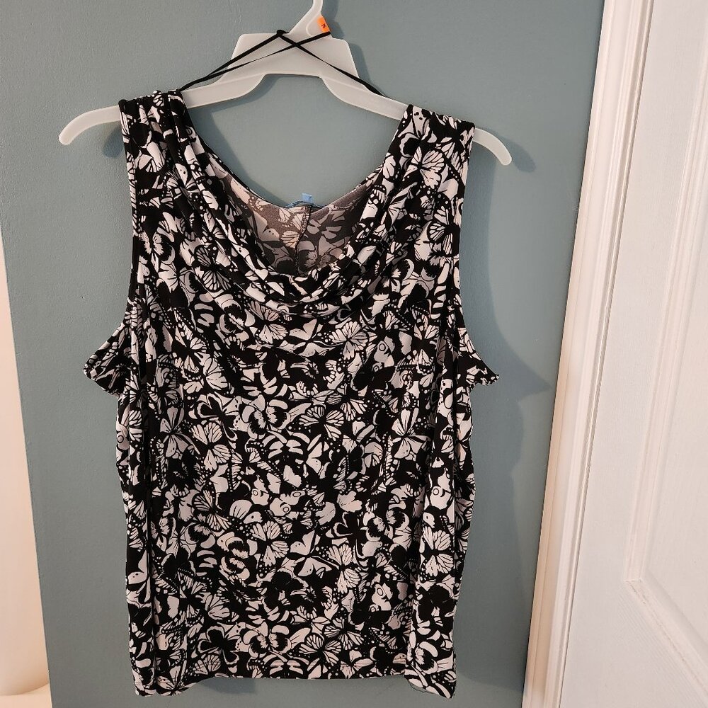 Women's Black and White Sleeveless Blouse, Cowl Neck, Size 2x, Penmans